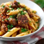 Delicious Spicy Italian Sausage Marinara Pasta served in a bowl