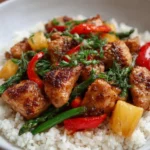 Delicious sweet and sour chicken stir-fry with colorful vegetables