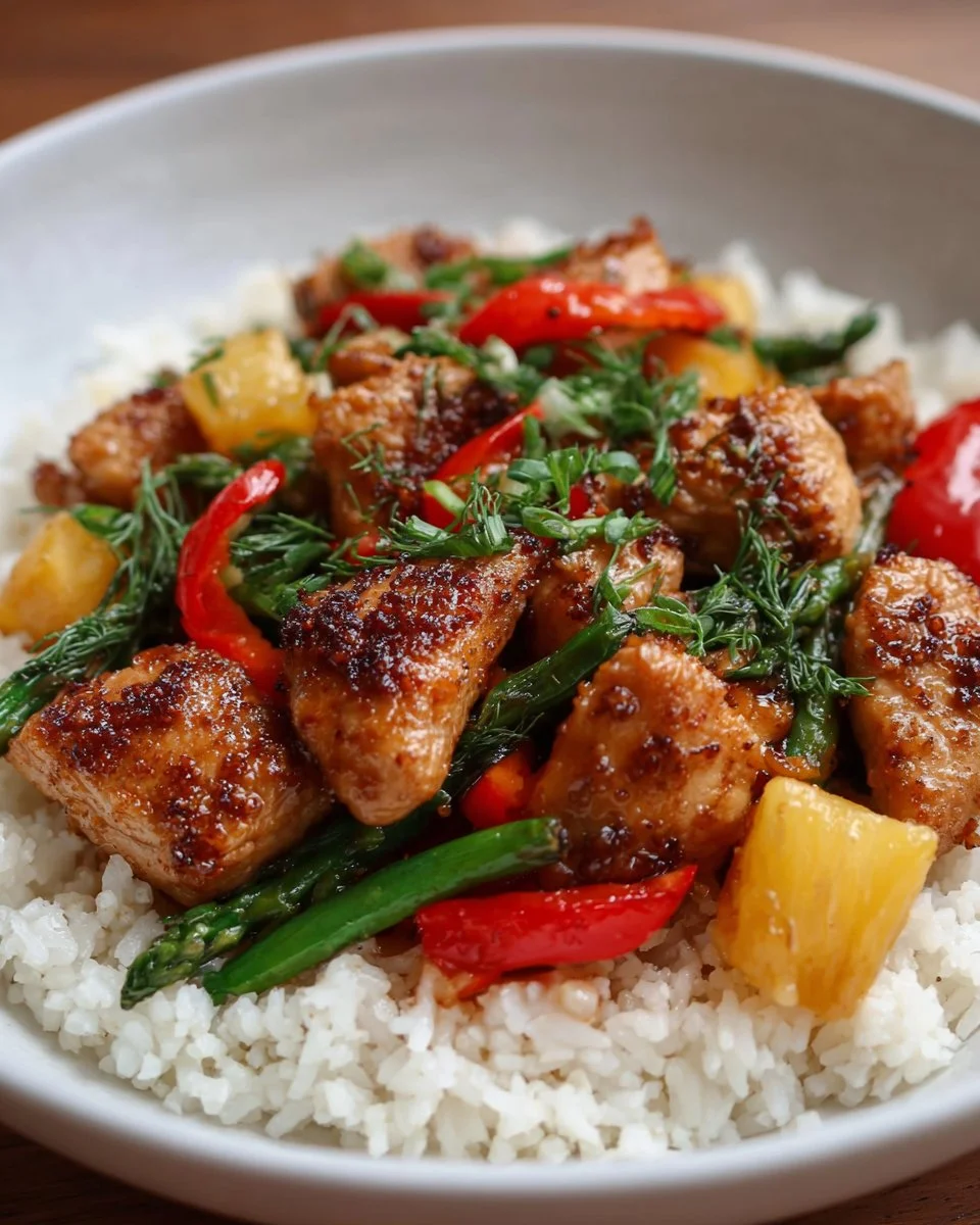 Delicious sweet and sour chicken stir-fry with colorful vegetables