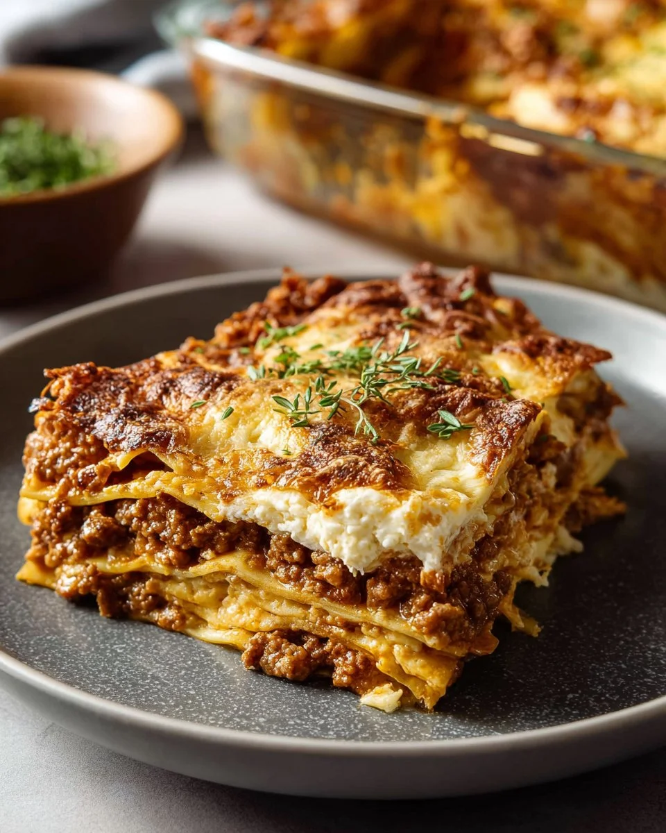 Delicious authentic Italian lasagna with layers of cheese, meat, and sauce