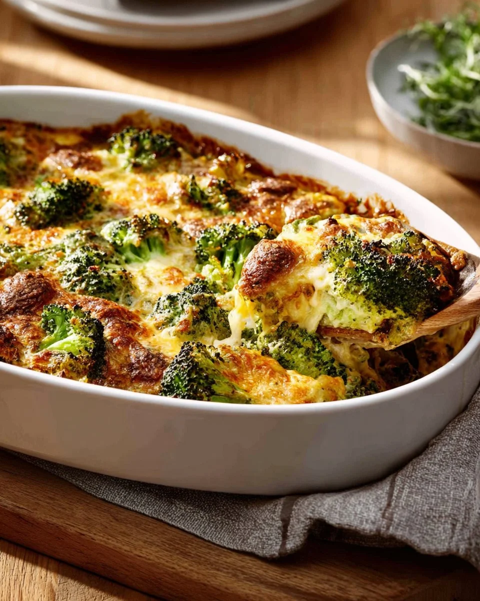 Delicious broccoli-cheese casserole served in a baking dish