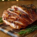 Delicious Brown Sugar Glazed Ham served on a festive table