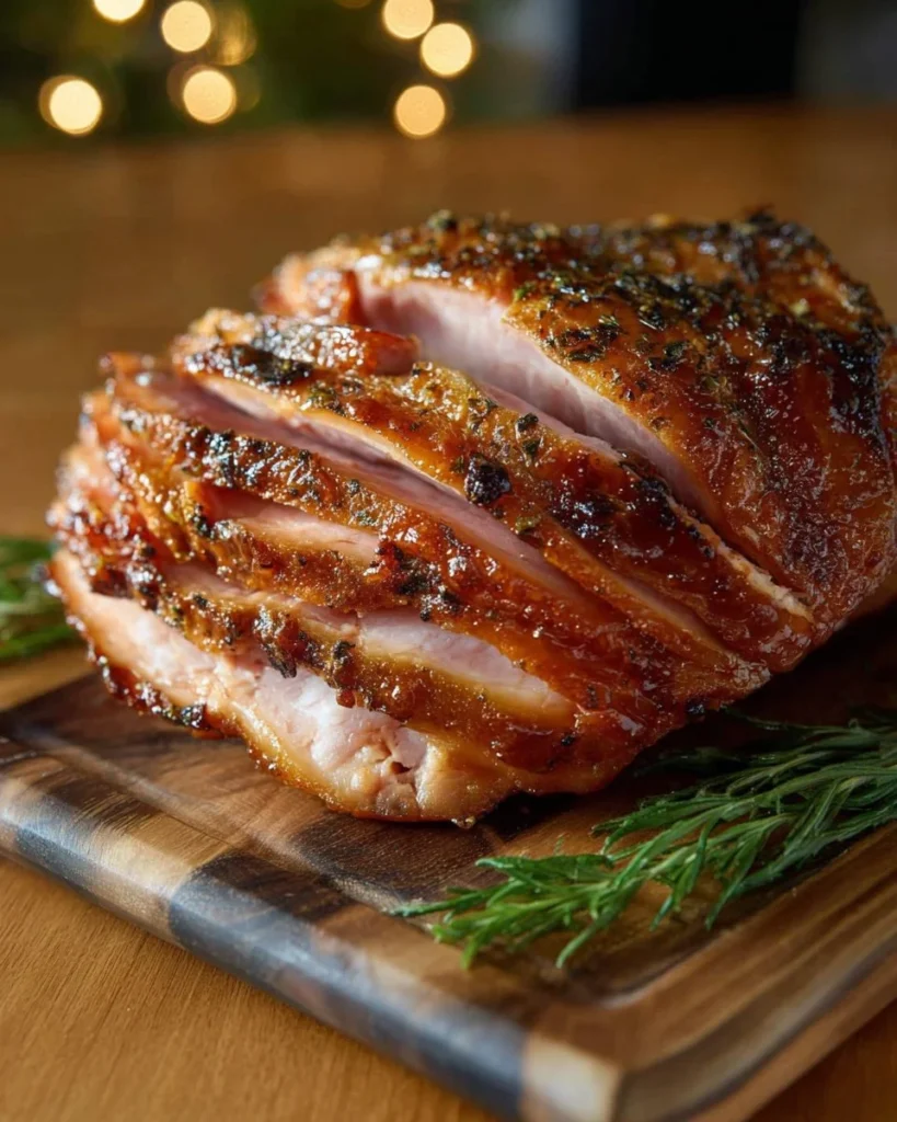 Delicious Brown Sugar Glazed Ham served on a festive table