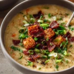 Bowl of creamy cheddar cauliflower soup topped with fresh herbs.