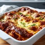 Delicious cheesy beef lasagna with layers of meat, cheese, and tomato sauce