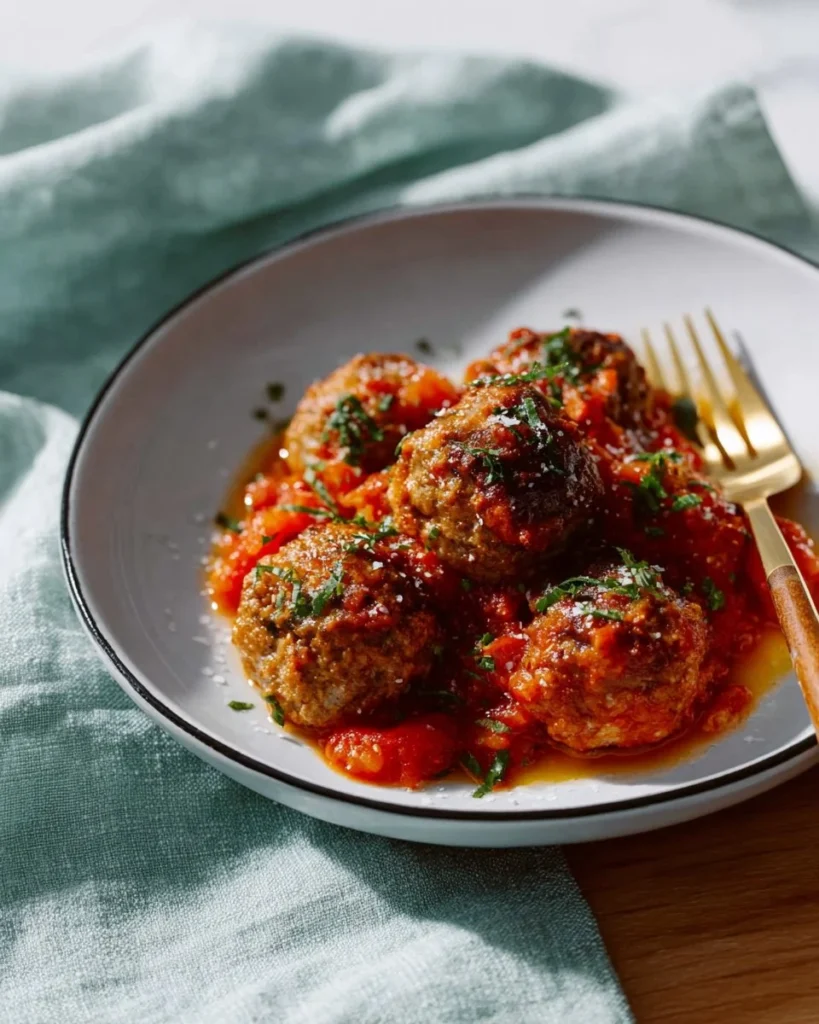 Chef John's delicious Italian meatballs served with marinara sauce