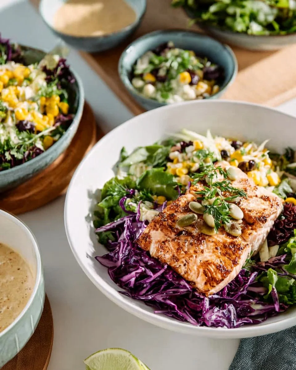 Colorful Chile-Lime Fish Taco Bowls topped with fresh ingredients