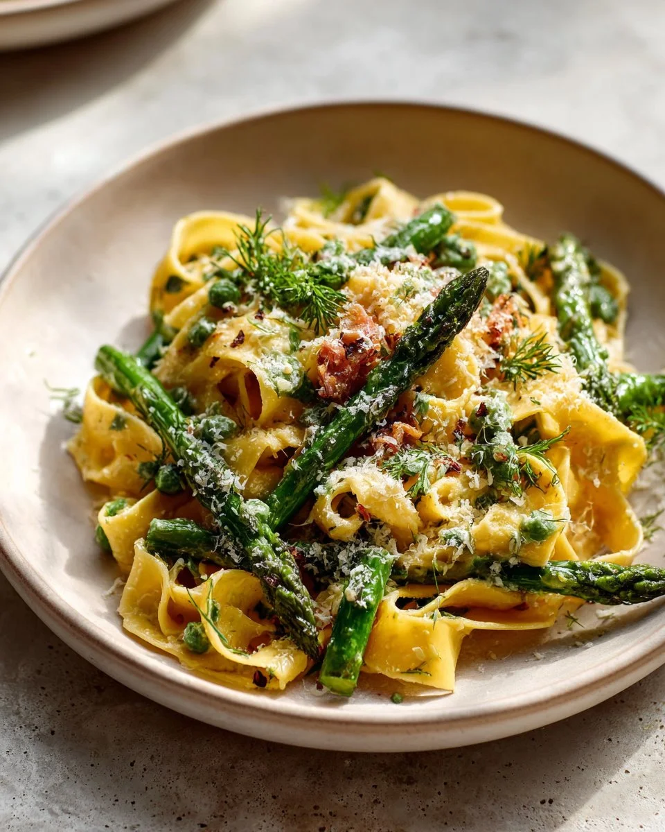 Creamy Pasta Primavera with vibrant vegetables and pasta served in a bowl