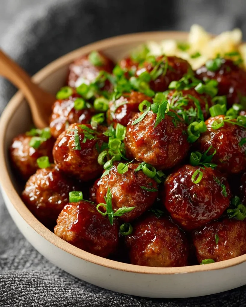 Easy BBQ meatballs served on a platter with barbecue sauce