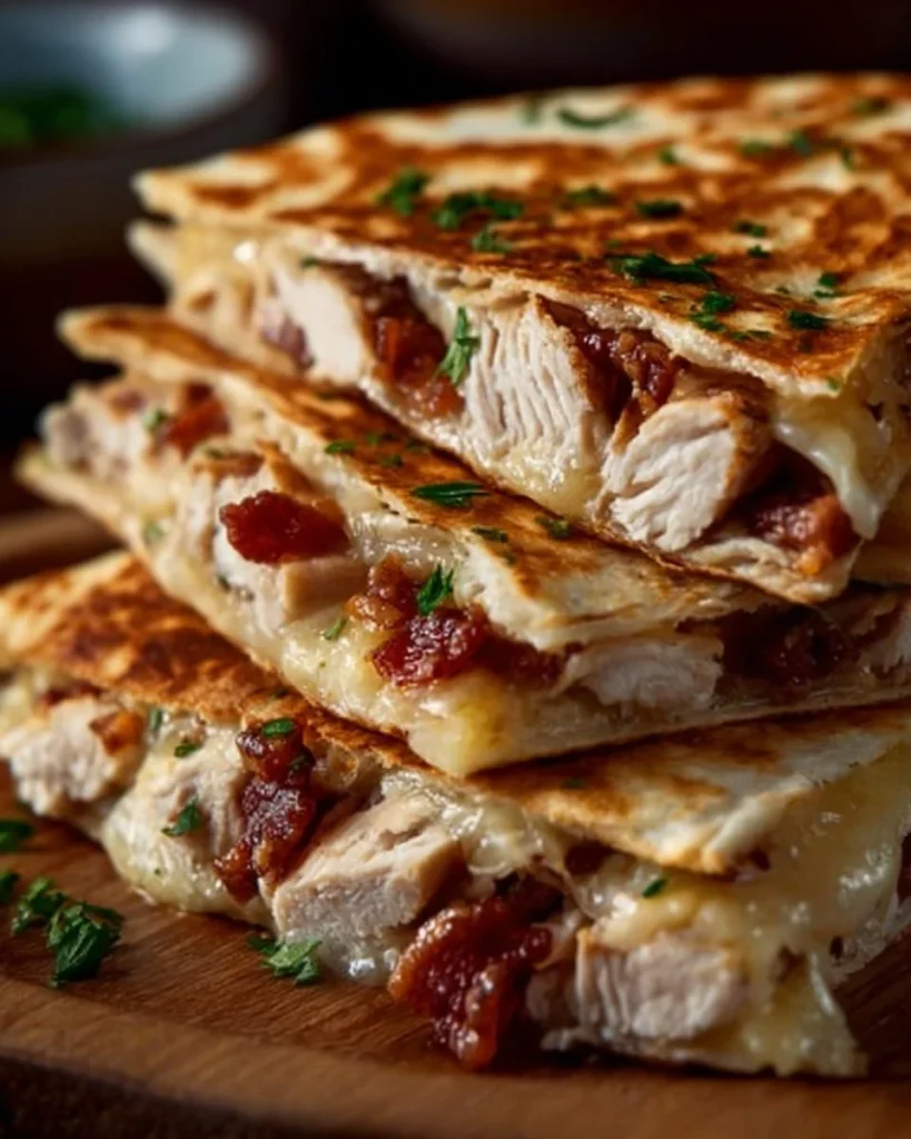 Easy Chicken Bacon Ranch Quesadillas with melted cheese and fresh ingredients