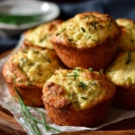 Fluffy cauliflower muffins on a plate, showcasing their golden tops and fluffy texture.