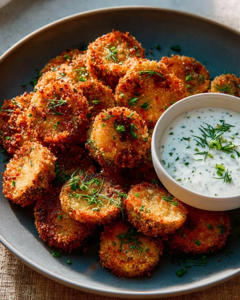 Crispy and delicious fried pickle chips served as a snack or appetizer