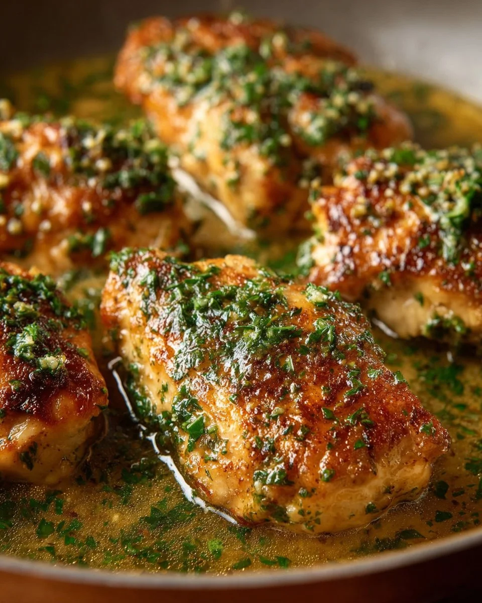 Delicious Garlic Butter Chicken served with herbs and spices