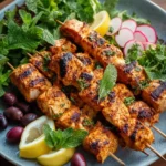 Grilled chicken kabobs skewered with vibrant vegetables