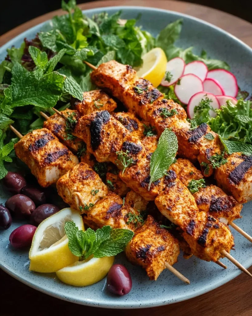 Grilled chicken kabobs skewered with vibrant vegetables