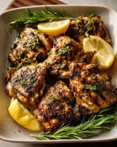 Grilled lemon chicken served with fresh herbs and lemon slices