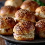 Ham and cheese sliders served on a platter, ideal for party appetizers.