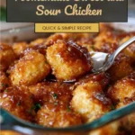 Plate of homemade sweet and sour chicken with colorful vegetables