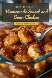 Plate of homemade sweet and sour chicken with colorful vegetables