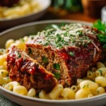 Italian stuffed meatloaf with herbs and cheese on a plate