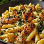 Delicious Marry Me Chicken Pasta garnished with herbs and cheese