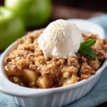 Delicious slow cooker apple crisp dessert topped with oats and cinnamon
