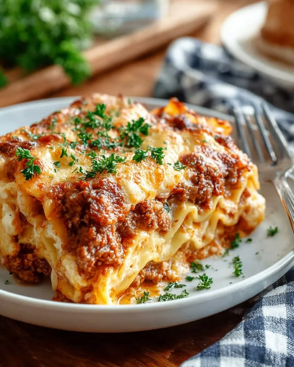 Delicious slow cooker lasagna prepared with layers of pasta, cheese, and sauce.