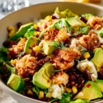 Delicious spicy fish taco bowls topped with fresh ingredients and sauces