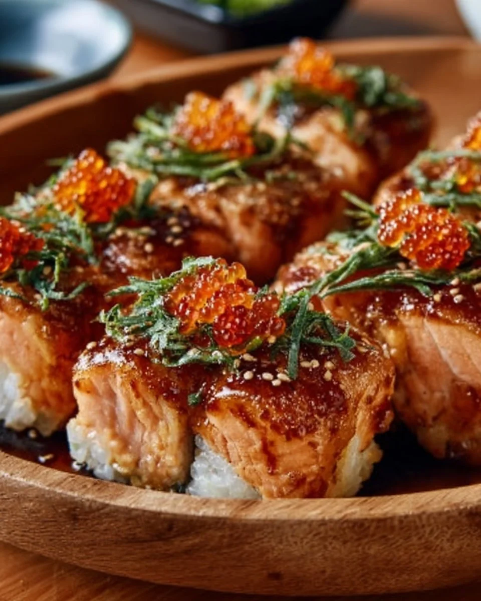 Delicious spicy salmon sushi bake recipe ready to serve