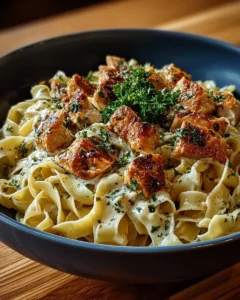 Plate of Chicken Buttered Noodles garnished with herbs