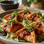 Crispy Chicken Wonton Tacos topped with fresh ingredients