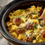 Crock Pot meatballs and tortellini served in a delicious sauce