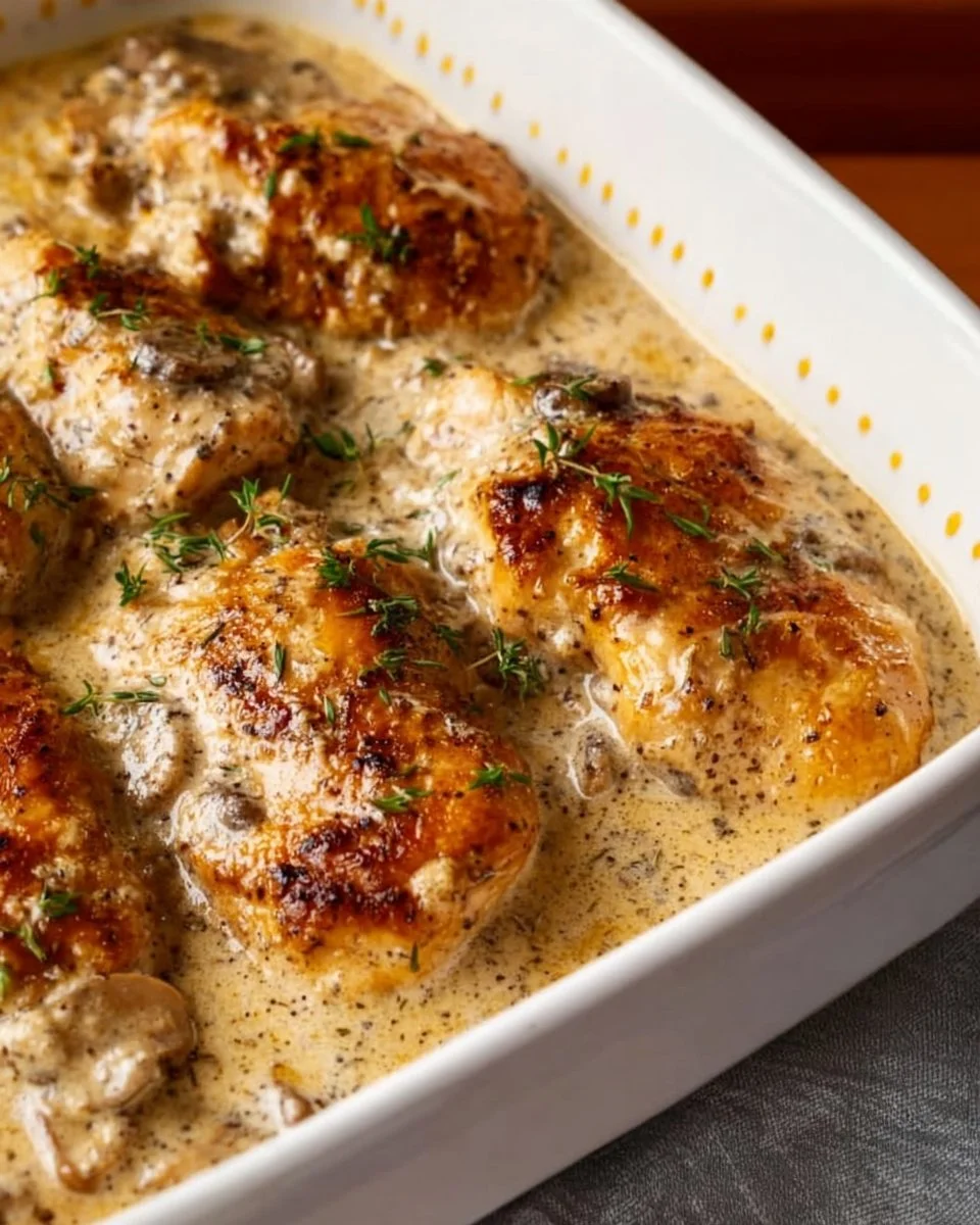 Easy chicken bake with tender chicken and vegetables in a flavorful dish