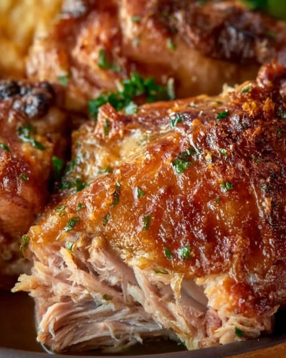 Delicious easy roasted turkey thighs served on a plate