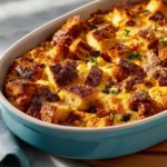 Delicious and fluffy egg strata baked with fresh vegetables and cheese