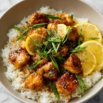 Lemon Chicken Chinese Style dish with vibrant colors and garnished greens