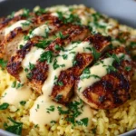 Delicious Mexican Chicken topped with creamy cheese sauce served in a bowl