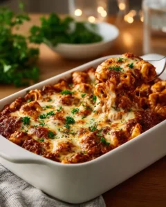 No-Boil Sausage and Veggie Tortellini Bake in a baking dish