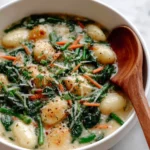Bowl of Olive Garden Chicken Gnocchi Soup with fresh herbs and chicken