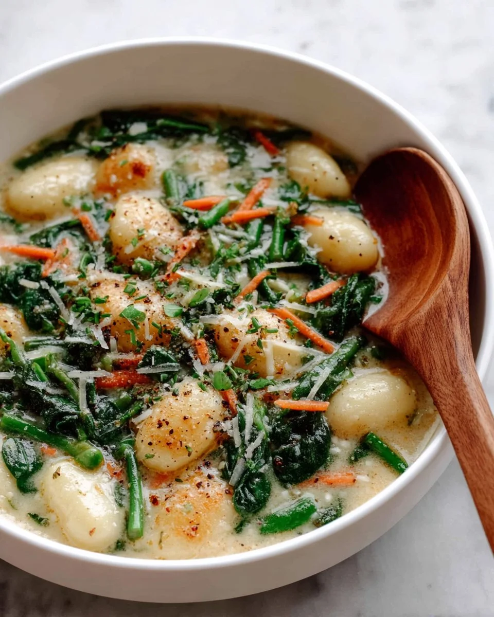 Bowl of Olive Garden Chicken Gnocchi Soup with fresh herbs and chicken