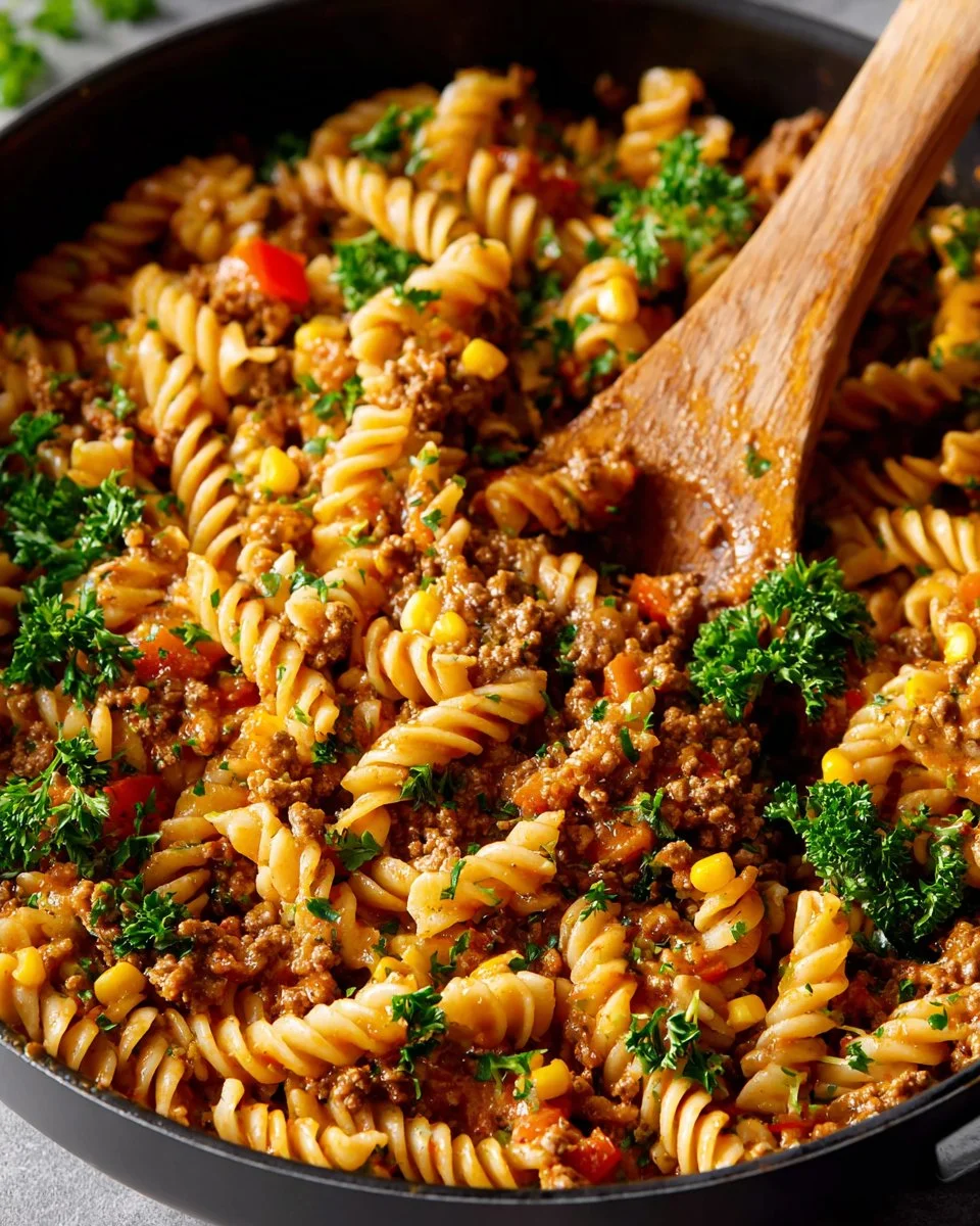 Delicious one pot cheesy taco pasta served in a bowl