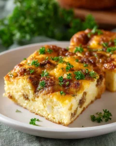 Delicious Overnight Sausage and Egg Breakfast Casserole fresh out of the oven