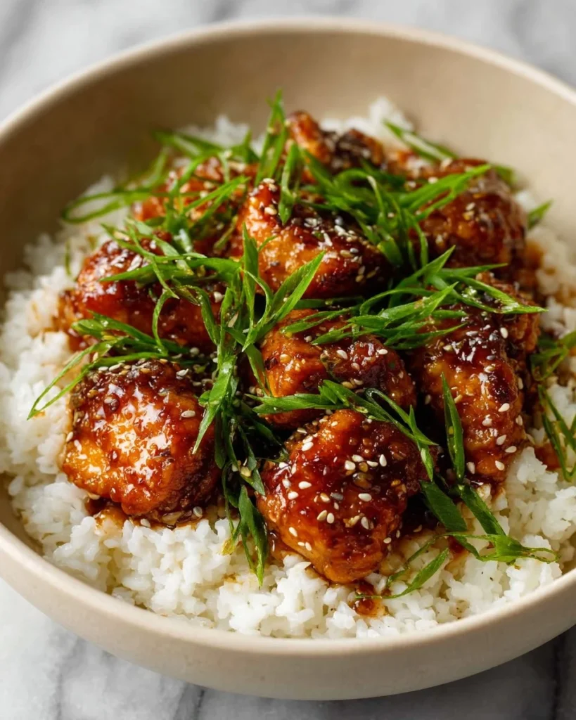 Delicious Sesame Chicken served with sesame seeds and sauce