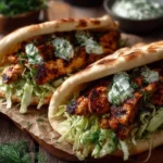 Sheet Pan Chicken Pitas with seasoned chicken and fresh vegetables