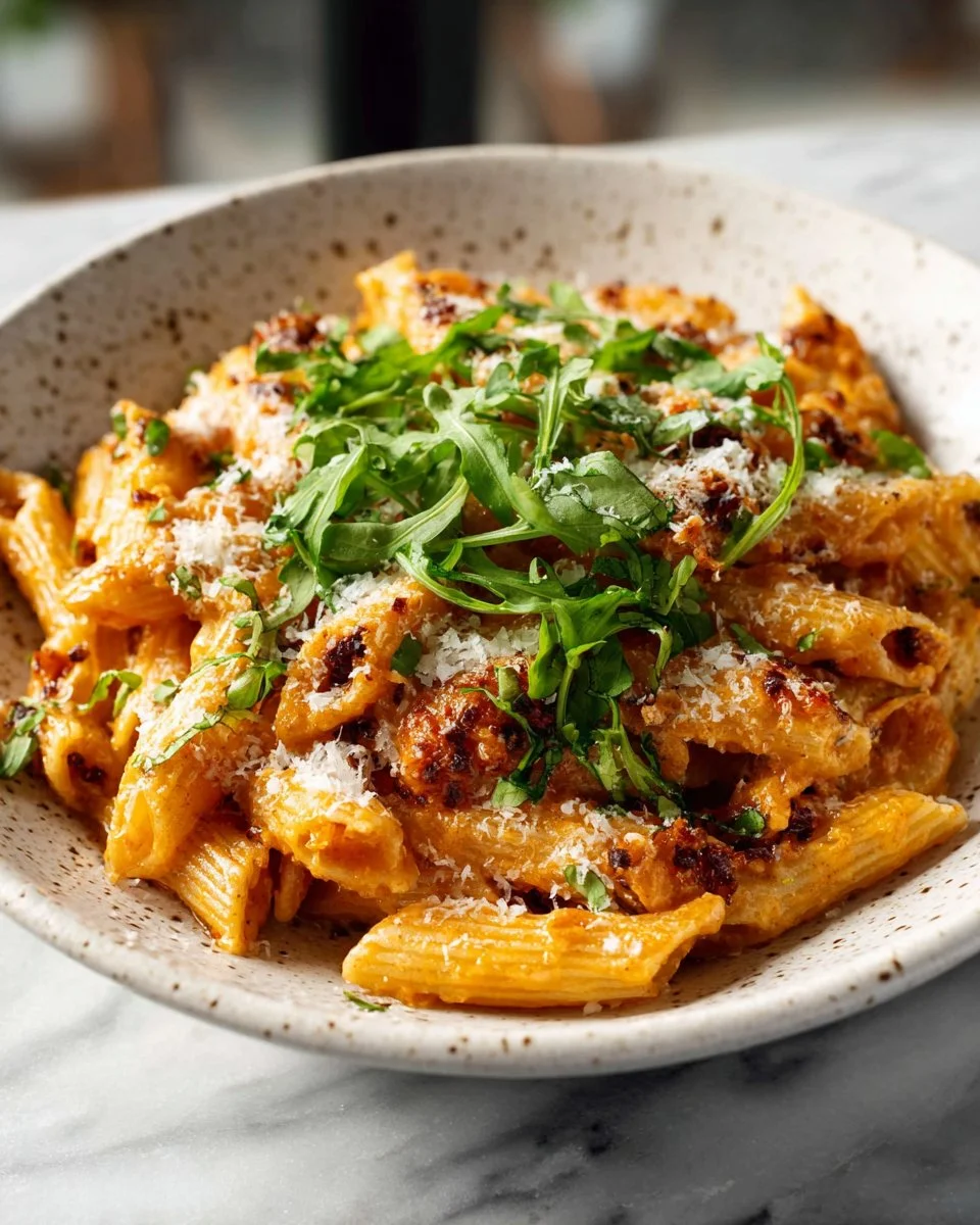 Spicy Bacon Tomato Pasta dish garnished with parsley