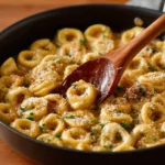 Creamy Tortellini Alfredo served with parsley garnish