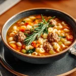 Bowl of traditional Pasta e Fagioli with beans and pasta
