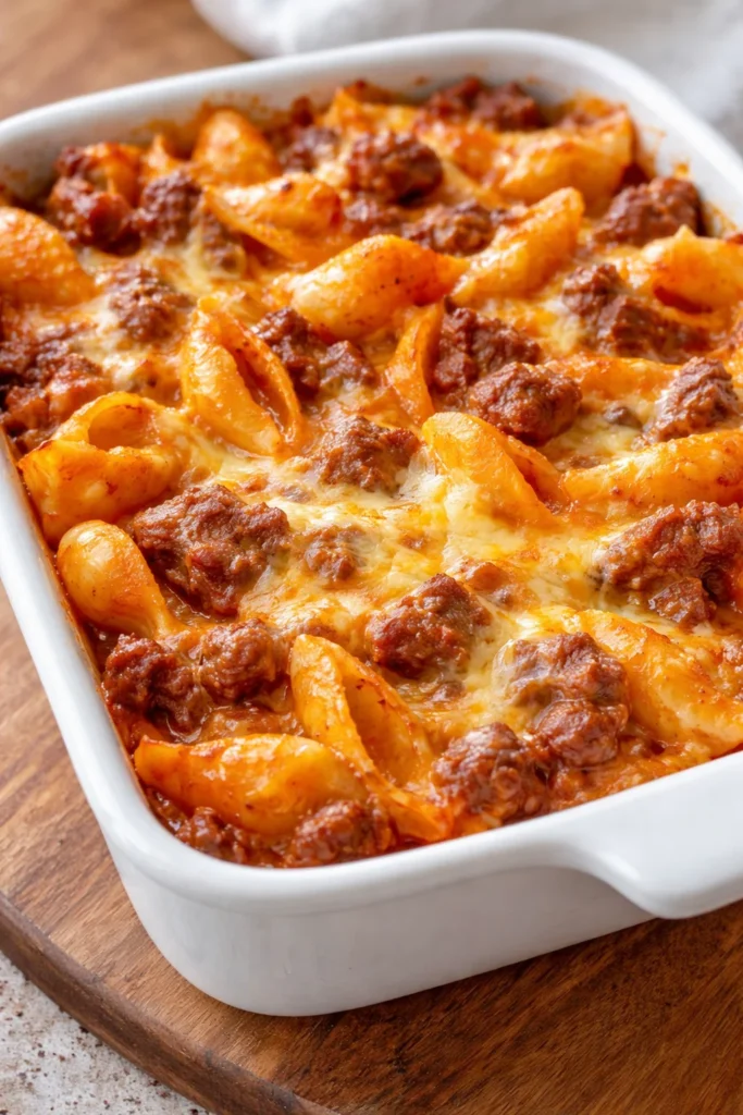 Delicious 4 Ingredient Hamburger Casserole served in a baking dish