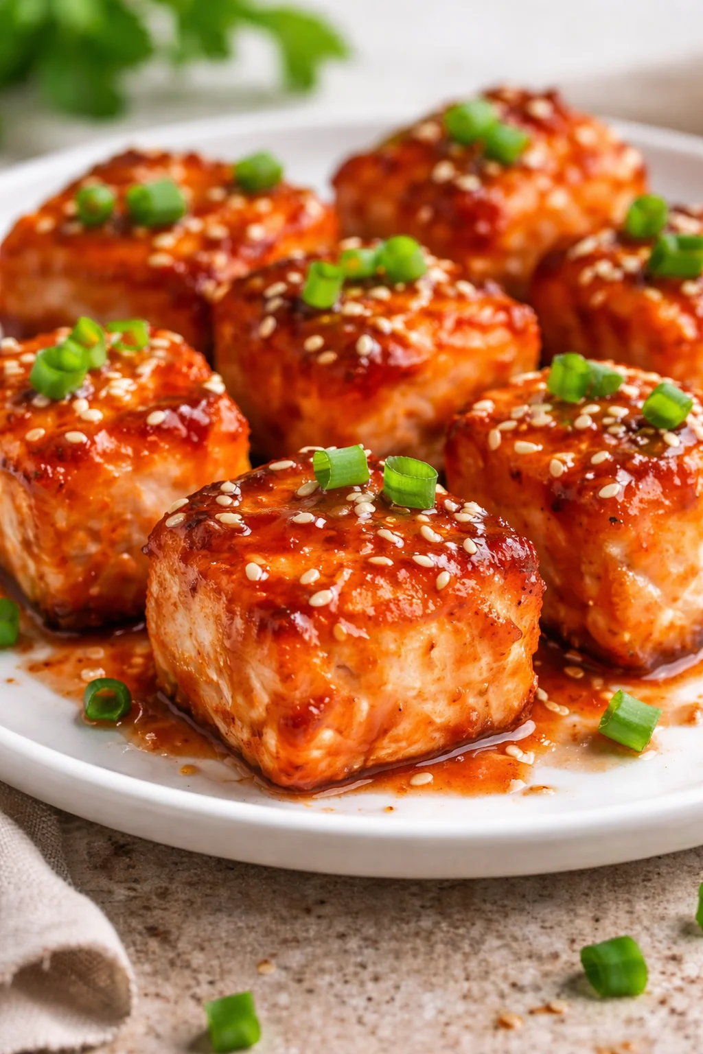 Crispy Bang Bang Salmon Bites served on a plate