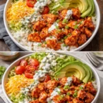 Delicious Buffalo Chicken Bowl garnished with fresh ingredients